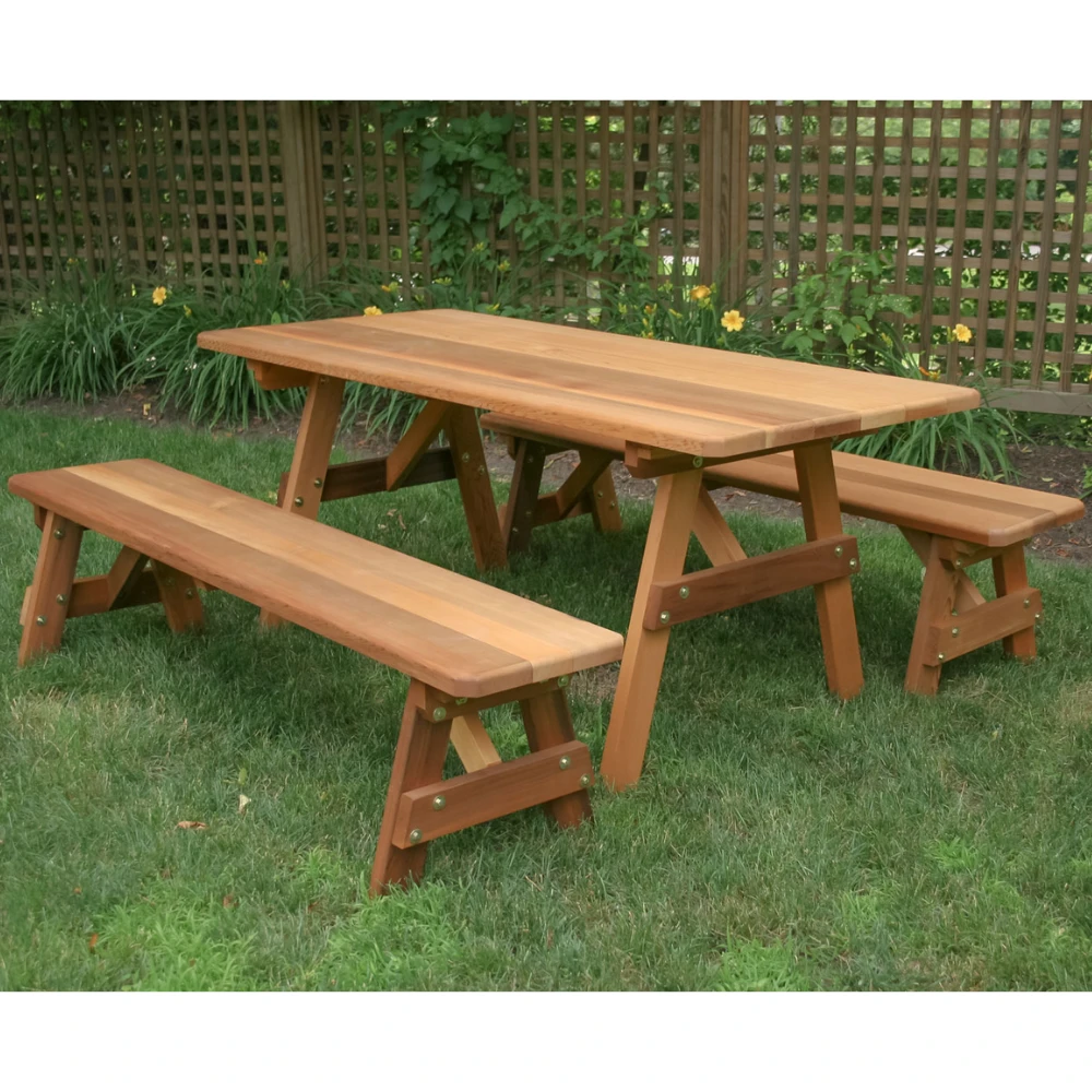 Creekvine Designs Red Cedar Classic Family Picnic Table With Benches 3 Creekvine Designs Red Cedar Classic Family Picnic Table With Benches