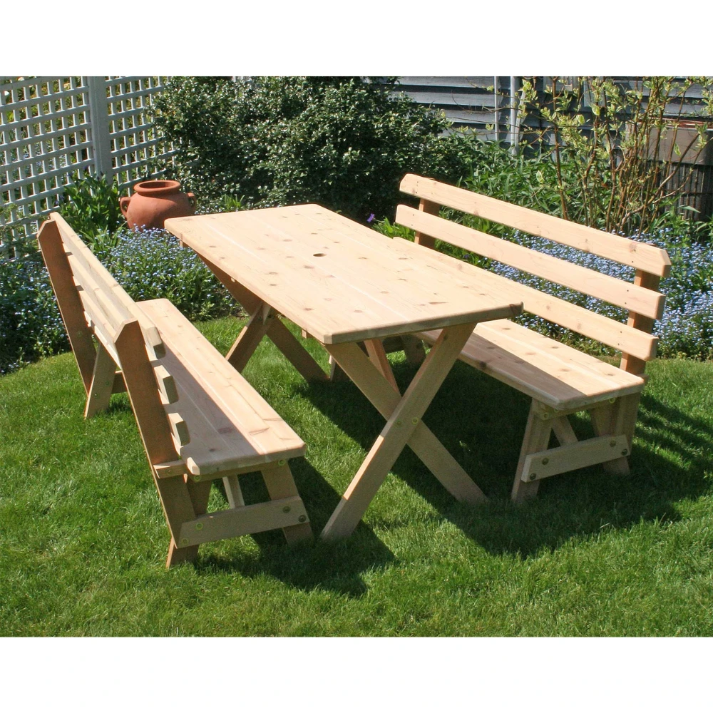 Creekvine Designs 27" Cedar Backyard Bash Cross Legged Picnic Table With Backed Benches 3 Creekvine Designs 27" Cedar Backyard Bash Cross Legged Picnic Table With Backed Benches
