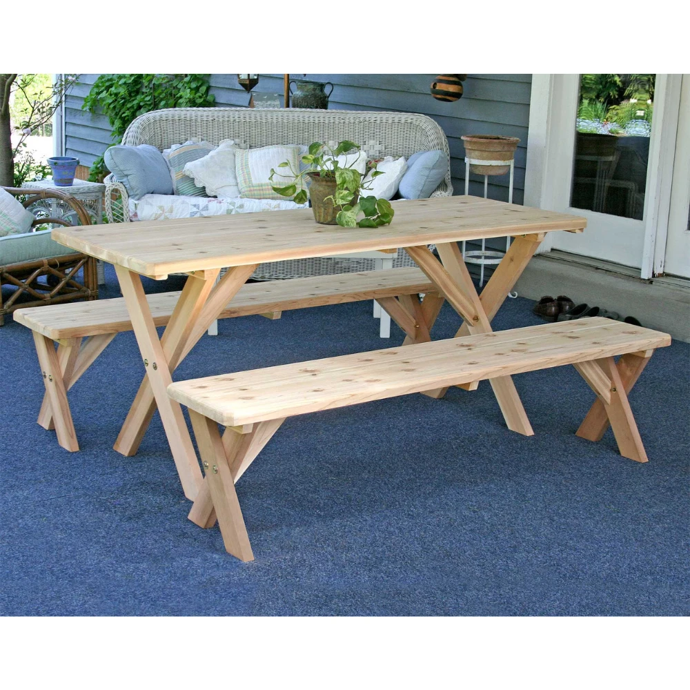 Creekvine Designs 27" Red Cedar Backyard Bash Cross Legged Picnic Table With Detached Benches 3 Creekvine Designs 27" Red Cedar Backyard Bash Cross Legged Picnic Table With Detached Benches