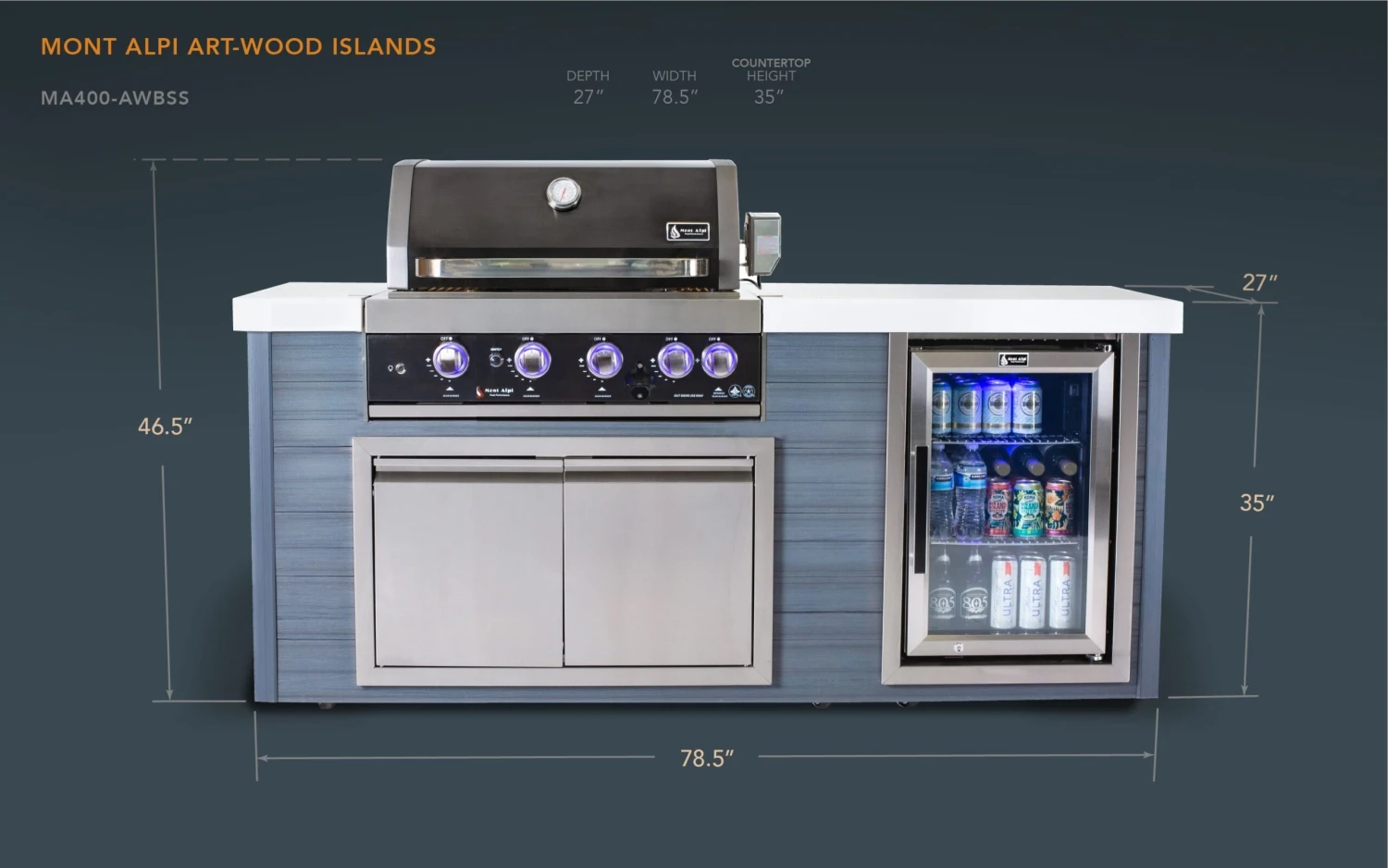 Mont Alpi Artwood 4-Burner Black Stainless Steel BBQ Grill Island - MA400-AWBSS 4 Mont Alpi Artwood 4-Burner Black Stainless Steel BBQ Grill Island - MA400-AWBSS - Image 2