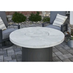 The Outdoor Greatroom Company White Onyx Beacon Round Gas Fire Pit Table (BC-20-WO) -Outdoor Kitchen Shop TheOutdoorGreatroomCompanyWhiteOnyxBeaconRoundGasFirePitTable BC 20 WO