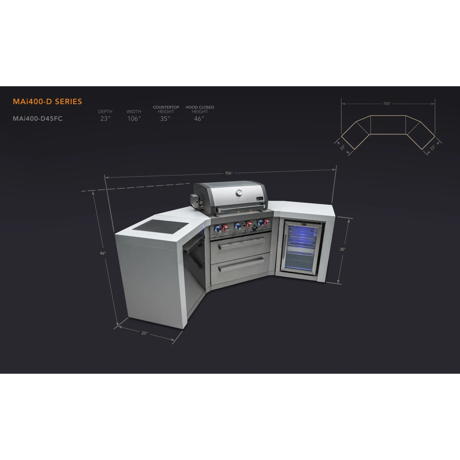 Mont Alpi 400 Deluxe BBQ Grill Island With 45 Degree Corners & Fridge Cabinet - MAi400-D45FC 4 Mont Alpi 400 Deluxe BBQ Grill Island With 45 Degree Corners & Fridge Cabinet - MAi400-D45FC - Image 2