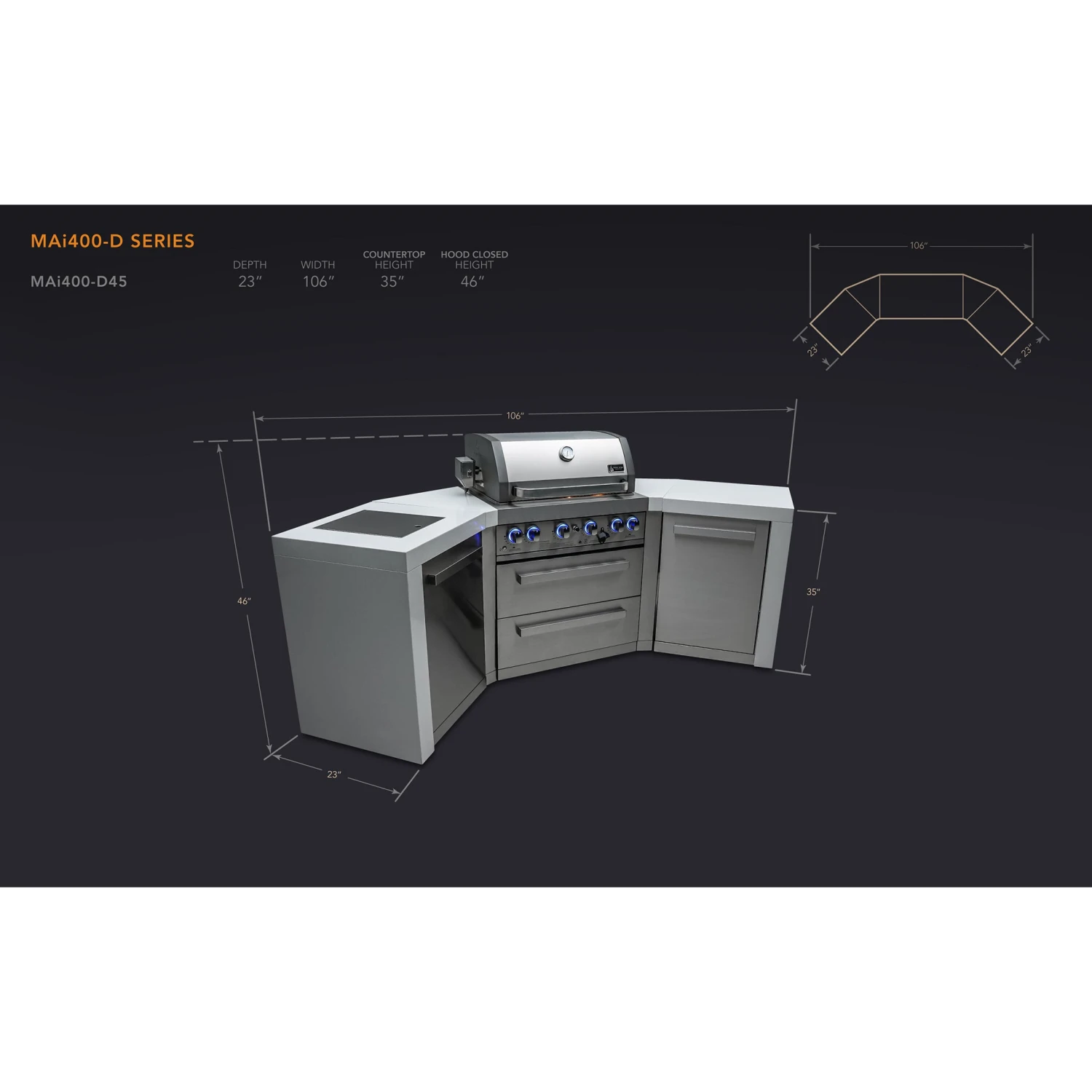 Mont Alpi 400 Deluxe BBQ Grill Island With 45 Degree Corners - MAi400-D45 4 Mont Alpi 400 Deluxe BBQ Grill Island With 45 Degree Corners - MAi400-D45 - Image 2