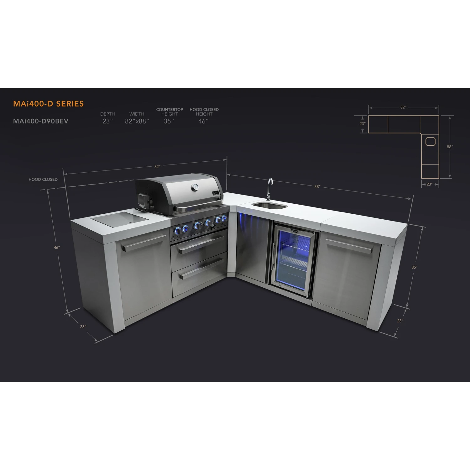 Mont Alpi 400 Deluxe BBQ Grill Island With 90 Degree Corner & Beverage Center - MAi400-D90BEV 4 Mont Alpi 400 Deluxe BBQ Grill Island With 90 Degree Corner & Beverage Center - MAi400-D90BEV - Image 2