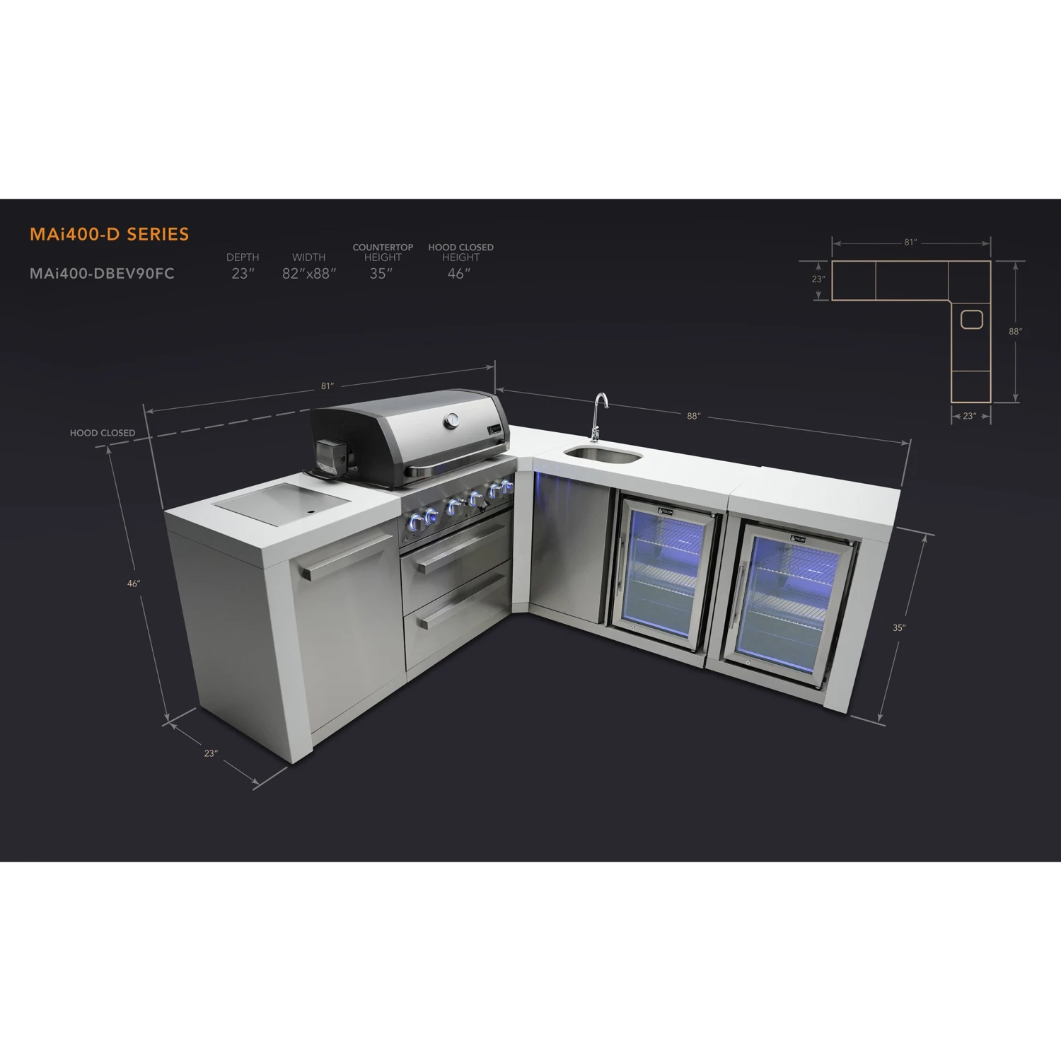 Mont Alpi 400 Deluxe BBQ Grill Island With 90 Degree Corner Beverage Center & Fridge - MAi400-D90BEVFC 4 Mont Alpi 400 Deluxe BBQ Grill Island With 90 Degree Corner Beverage Center & Fridge - MAi400-D90BEVFC - Image 2