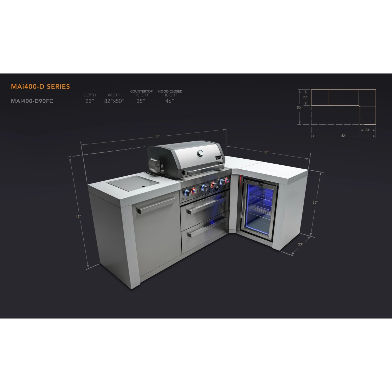 Mont Alpi 400 Deluxe BBQ Grill Island With 90 Degree Corner & Fridge Cabinet - MAi400-D90FC 4 Mont Alpi 400 Deluxe BBQ Grill Island With 90 Degree Corner & Fridge Cabinet - MAi400-D90FC - Image 2