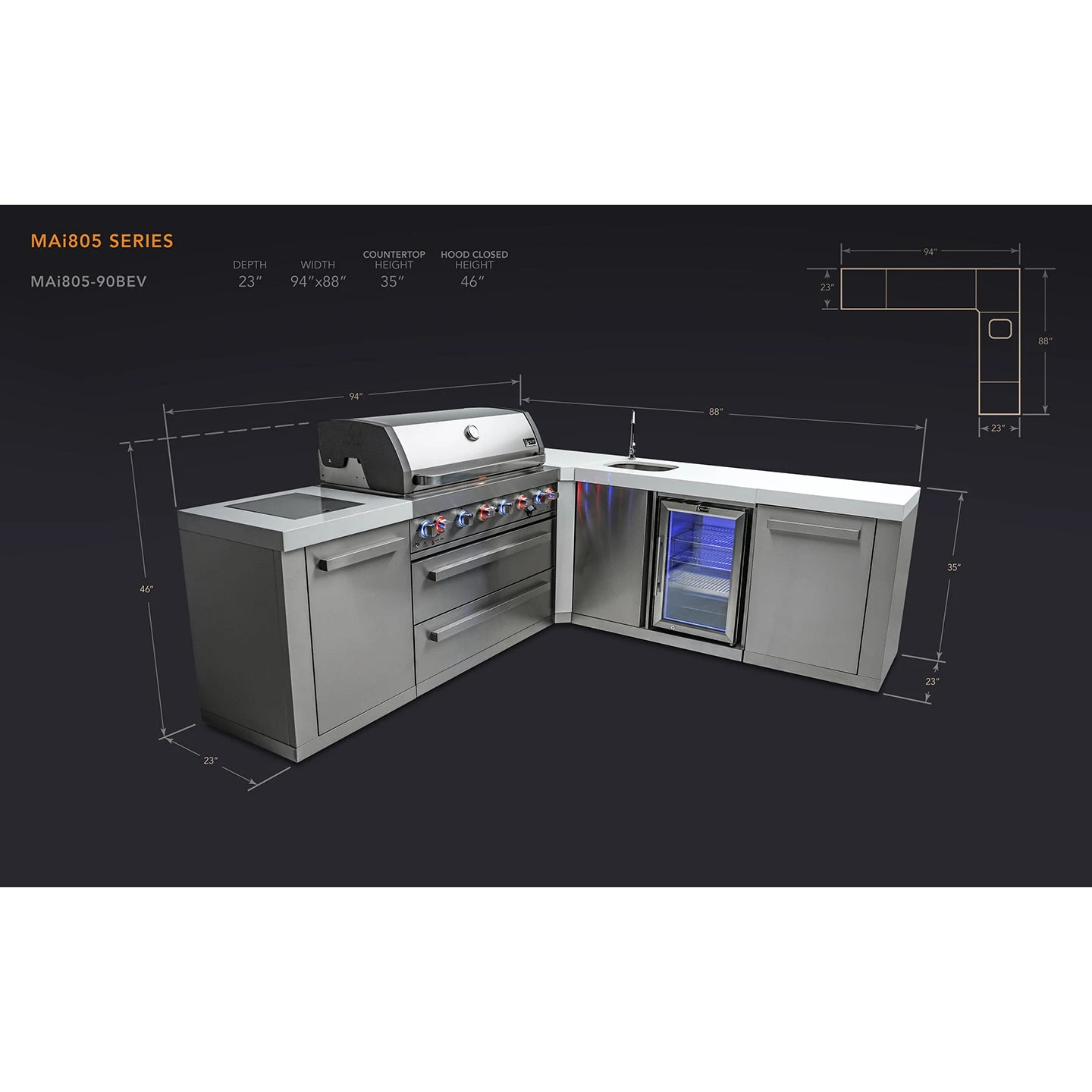 Mont Alpi 805 BBQ Grill Island With 90 Degree Corner & Beverage Center - MAi805-90BEV 4 Mont Alpi 805 BBQ Grill Island With 90 Degree Corner & Beverage Center - MAi805-90BEV - Image 2