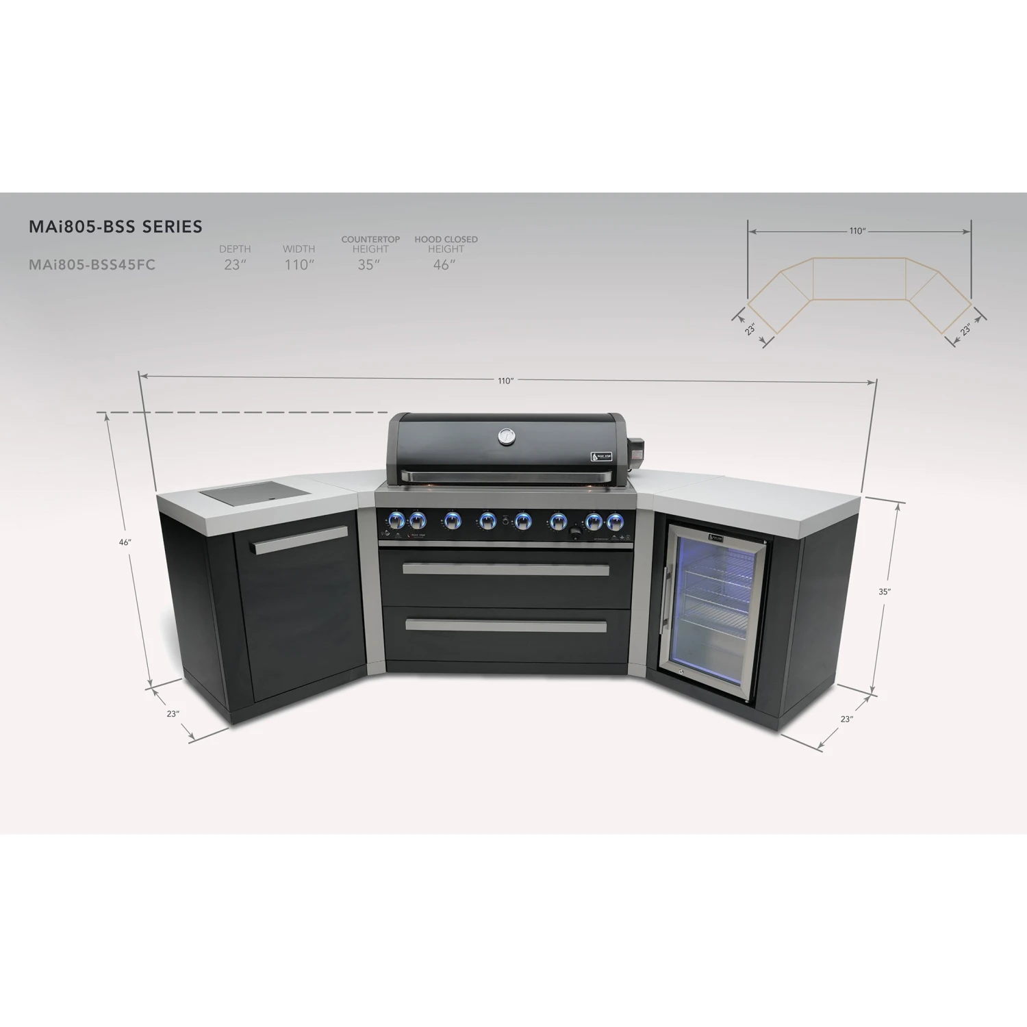 Mont Alpi 805 Black Stainless Steel BBQ Grill Island With 45 Degree Corners & Fridge - MAi805-BSS45FC 4 Mont Alpi 805 Black Stainless Steel BBQ Grill Island With 45 Degree Corners & Fridge - MAi805-BSS45FC - Image 2