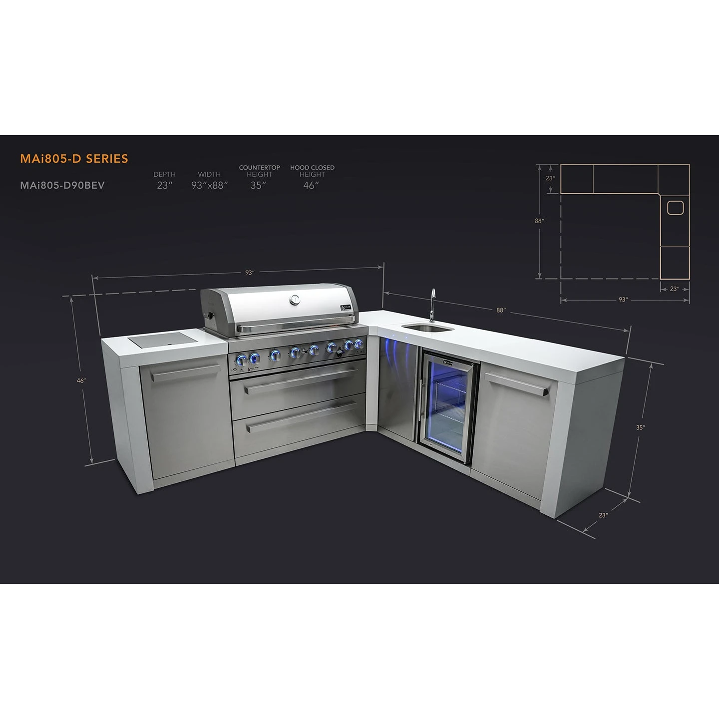 Mont Alpi 805 Deluxe BBQ Grill Island With 90 Degree Corner & Beverage Center - MAi805-D90BEV 4 Mont Alpi 805 Deluxe BBQ Grill Island With 90 Degree Corner & Beverage Center - MAi805-D90BEV - Image 2