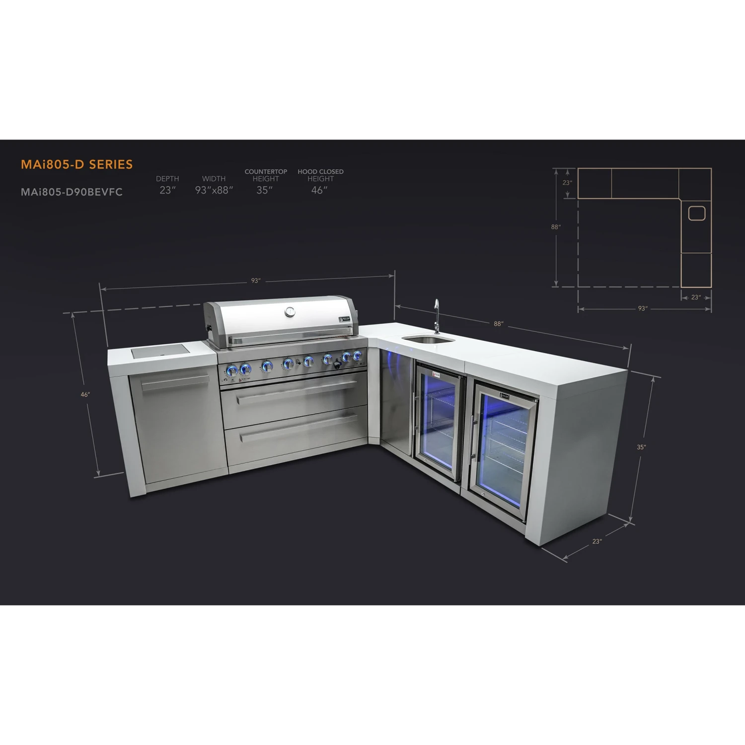 Mont Alpi 805 Deluxe BBQ Grill Island With 90 Degree Corner Beverage Center & Fridge - MAi805-D90BEVFC 4 Mont Alpi 805 Deluxe BBQ Grill Island With 90 Degree Corner Beverage Center & Fridge - MAi805-D90BEVFC - Image 2