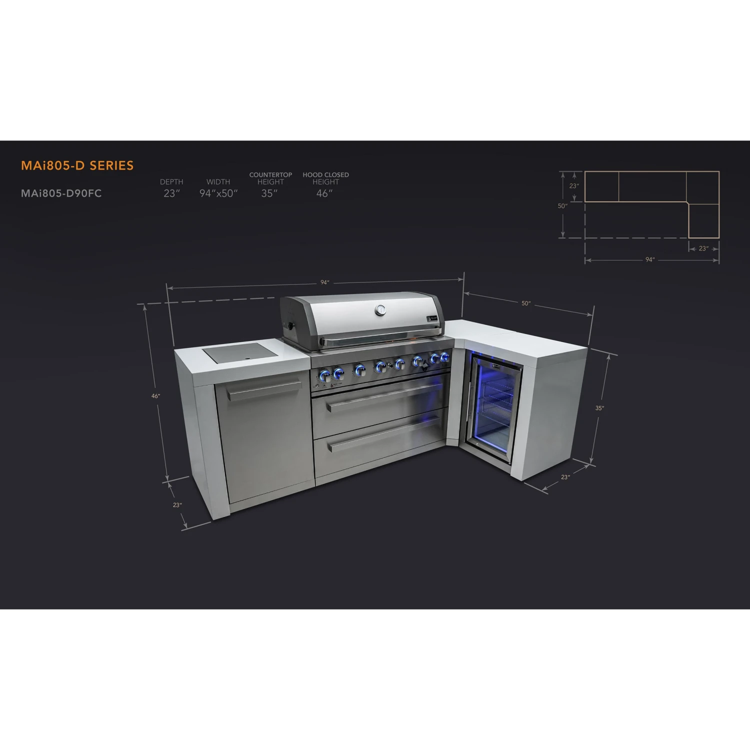 Mont Alpi 805 Deluxe BBQ Grill Island With 90 Degree Corner & Fridge Cabinet - MAi805-D90FC 4 Mont Alpi 805 Deluxe BBQ Grill Island With 90 Degree Corner & Fridge Cabinet - MAi805-D90FC - Image 2