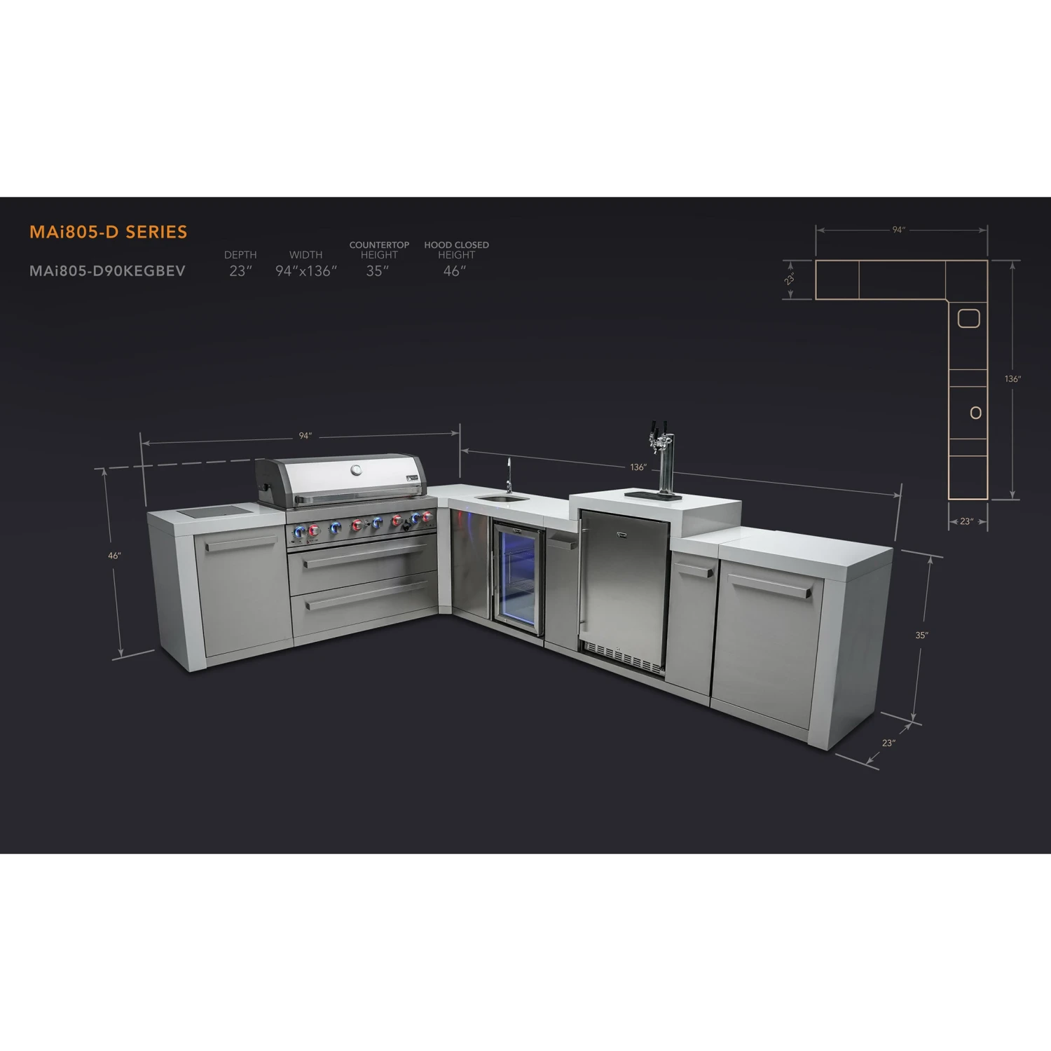 Mont Alpi 805 Deluxe BBQ Grill Island With 90 Degree Corner, Kegerator & Beverage Center - MAi805-D90KEGBEV 4 Mont Alpi 805 Deluxe BBQ Grill Island With 90 Degree Corner, Kegerator & Beverage Center - MAi805-D90KEGBEV - Image 2