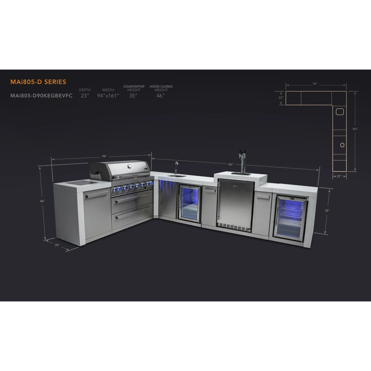 Mont Alpi 805 Deluxe BBQ Grill Island With 90 Degree Corner, Kegerator, Beverage Center & Fridge Cabinet - MAi805-D90KEGBEVFC 4 Mont Alpi 805 Deluxe BBQ Grill Island With 90 Degree Corner, Kegerator, Beverage Center & Fridge Cabinet - MAi805-D90KEGBEVFC - Image 2