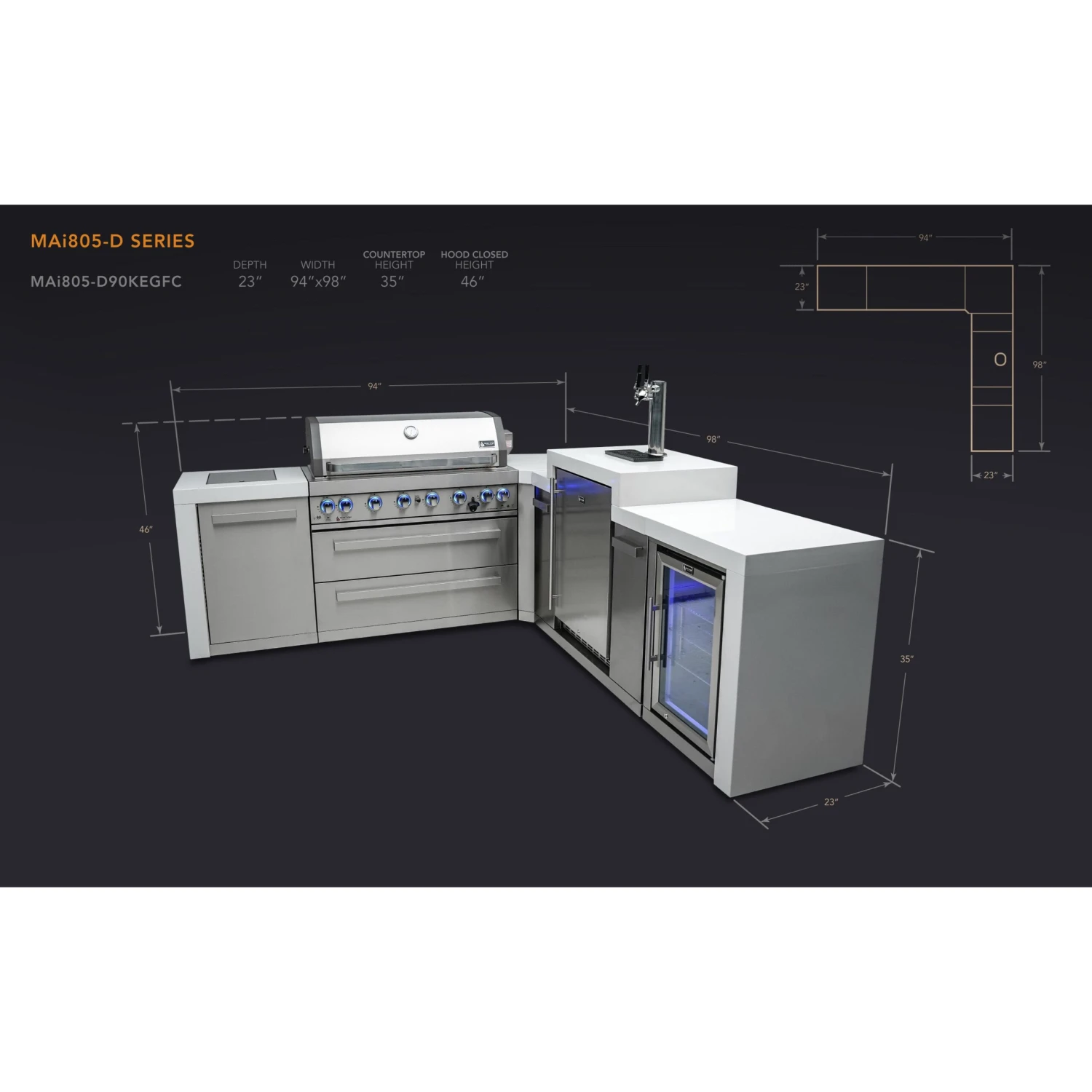 Mont Alpi 805 Deluxe BBQ Grill Island With 90 Degree Corner, Kegerator & Fridge Cabinet - MAi805-D90KEGFC 4 Mont Alpi 805 Deluxe BBQ Grill Island With 90 Degree Corner, Kegerator & Fridge Cabinet - MAi805-D90KEGFC - Image 2