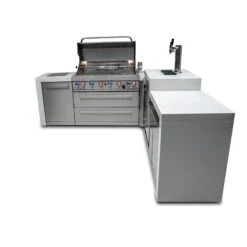 Mont Alpi 805 Deluxe BBQ Grill Island With 90 Degree Corner & Kegerator - MAi805-D90KEG -Outdoor Kitchen Shop mai805 d90kegfrontopen