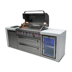 Mont Alpi 805 Deluxe BBQ Grill Island With Fridge Cabinet - MAi805-DFC -Outdoor Kitchen Shop mai805 dfcsideopen