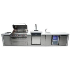 Mont Alpi 805 Deluxe BBQ Grill Island With Kegerator & Beverage Center - MAi805-DKEGBEV -Outdoor Kitchen Shop mai805 dkegbevfrontopen