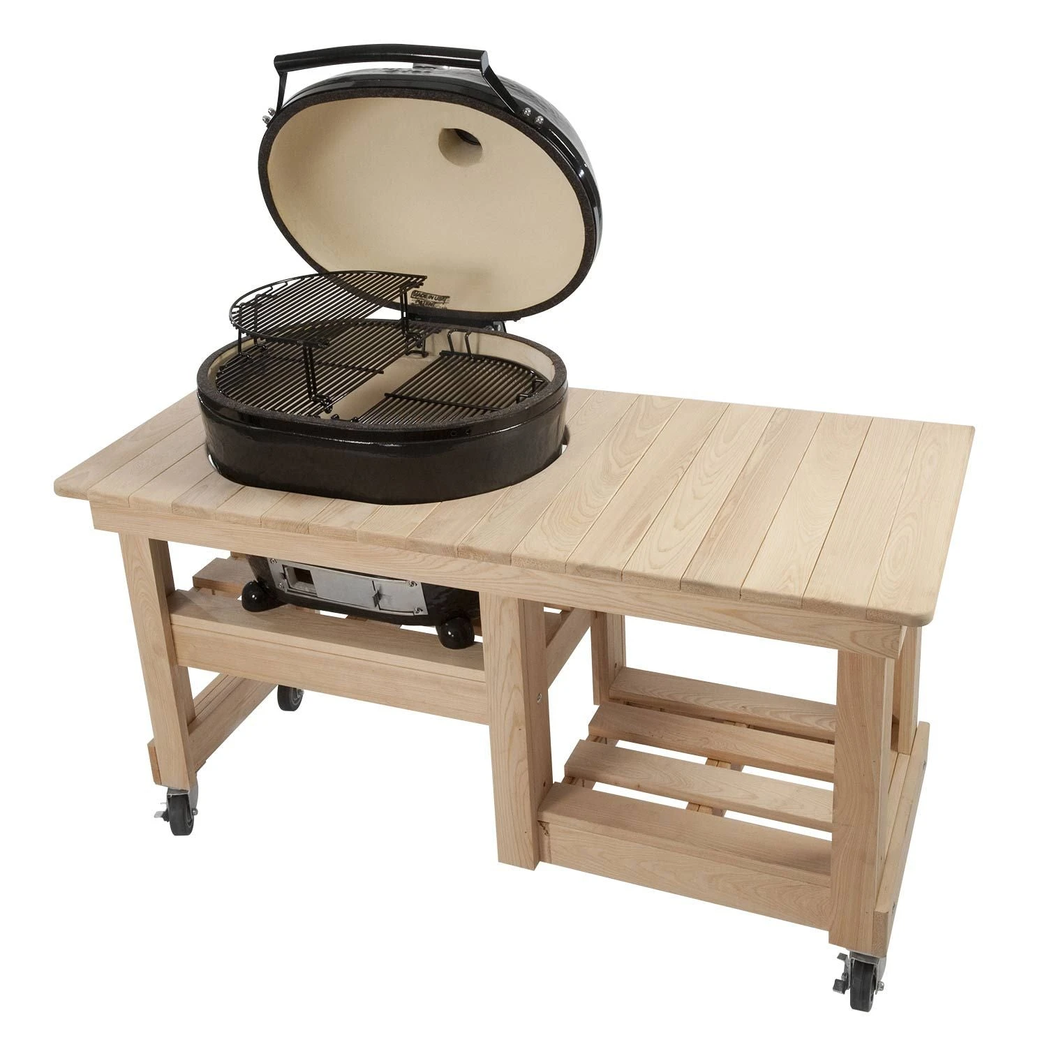 Primo Oval Large 300 Ceramic Kamado Grill On Cypress Countertop Table 4 Primo Oval Large 300 Ceramic Kamado Grill On Cypress Countertop Table - Image 2