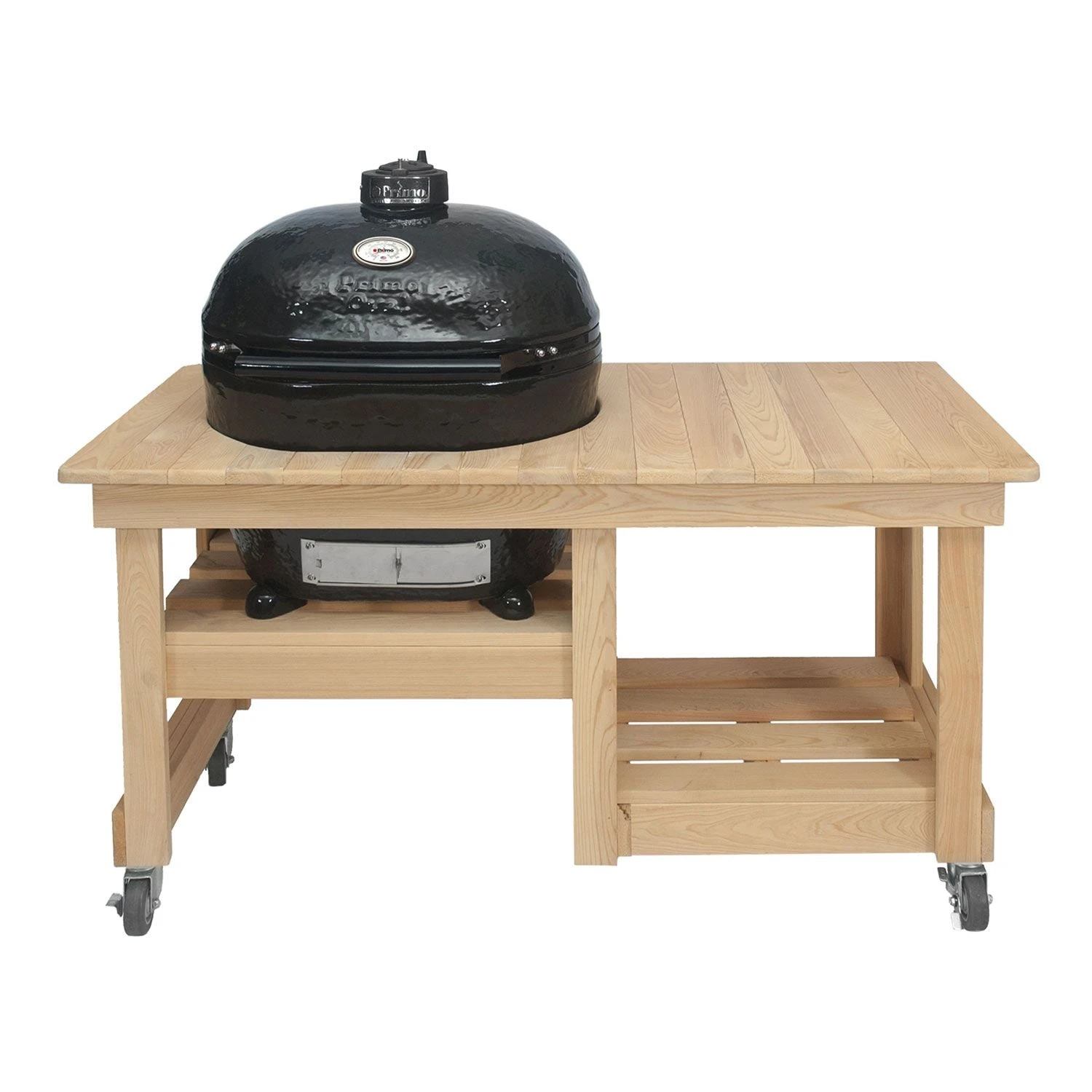 Primo Oval Large 300 Ceramic Kamado Grill On Cypress Countertop Table 3 Primo Oval Large 300 Ceramic Kamado Grill On Cypress Countertop Table
